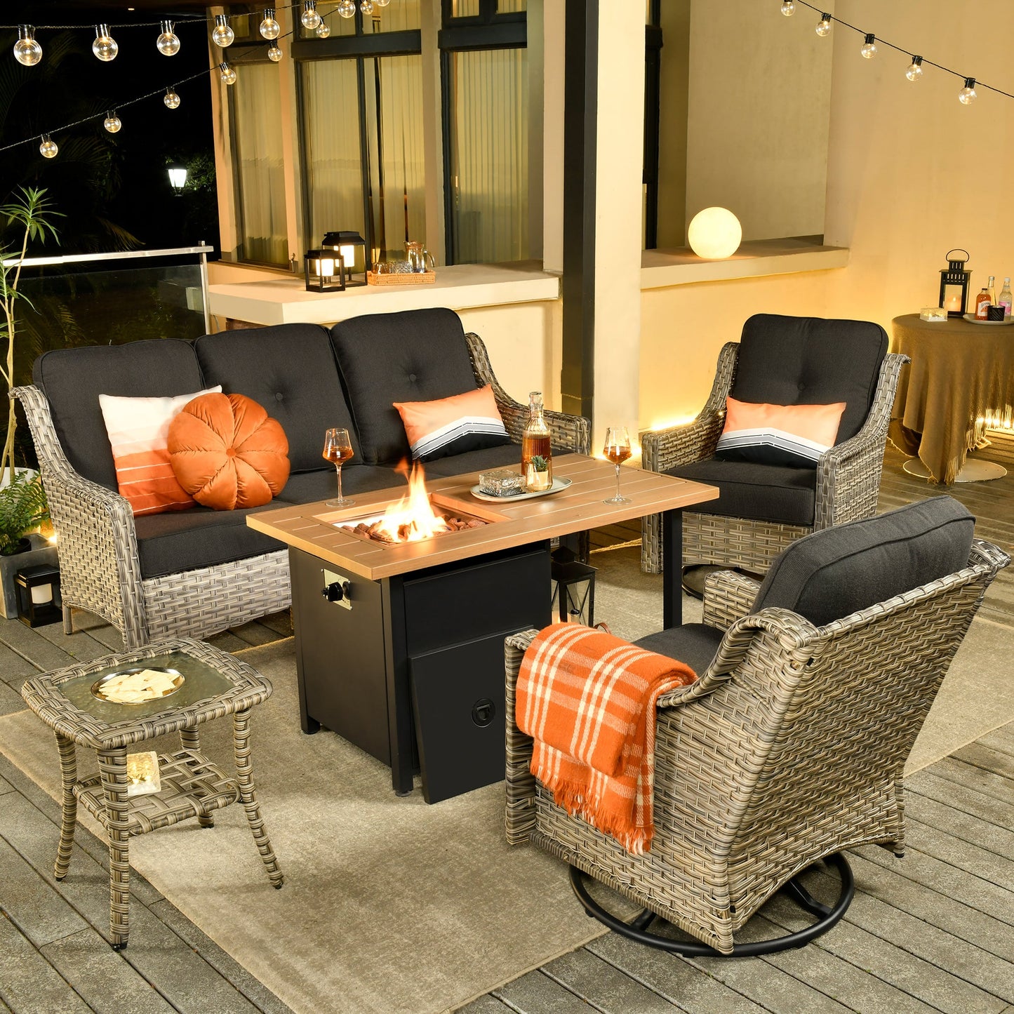 OVIOS Conversation Set 5-Piece PAD Series include Rocking Chair & 47"Fire Pit Table