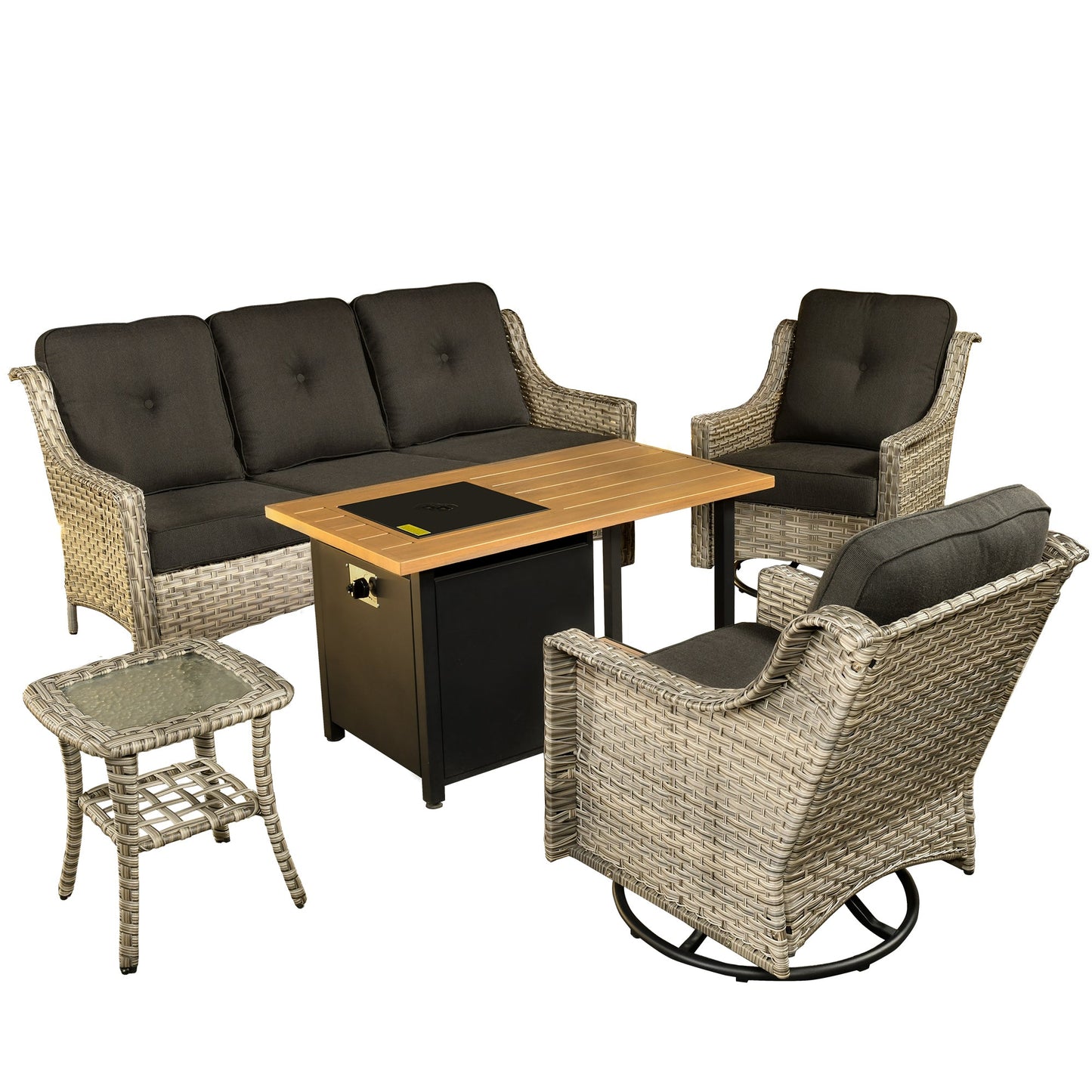 OVIOS Conversation Set 5-Piece PAD Series include Rocking Chair & 47"Fire Pit Table