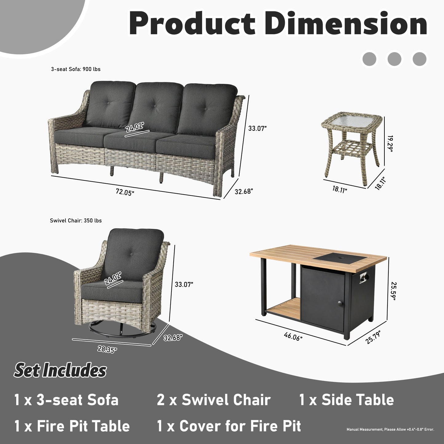 OVIOS Conversation Set 5-Piece PAD Series include Rocking Chair & 47"Fire Pit Table