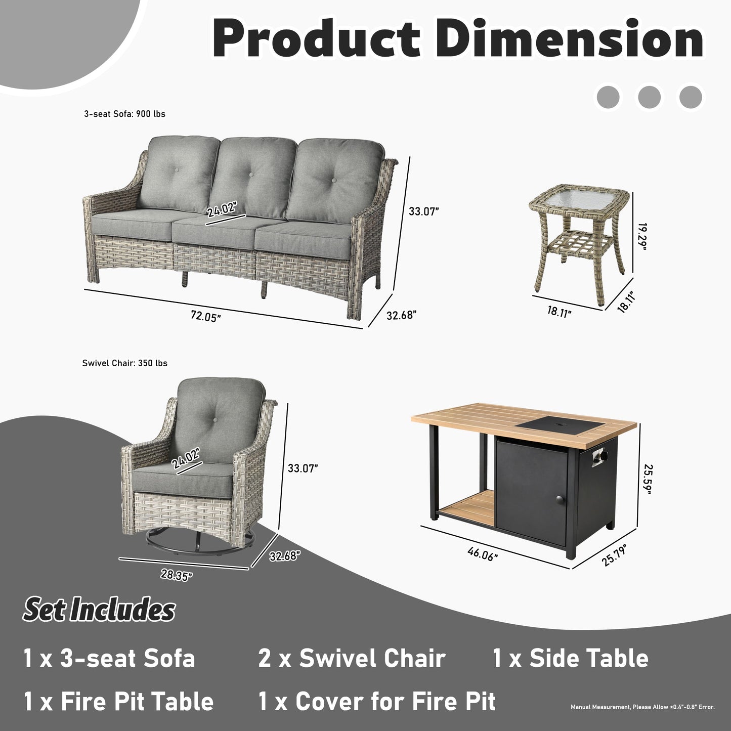 OVIOS Conversation Set 5-Piece PAD Series include Rocking Chair & 47"Fire Pit Table
