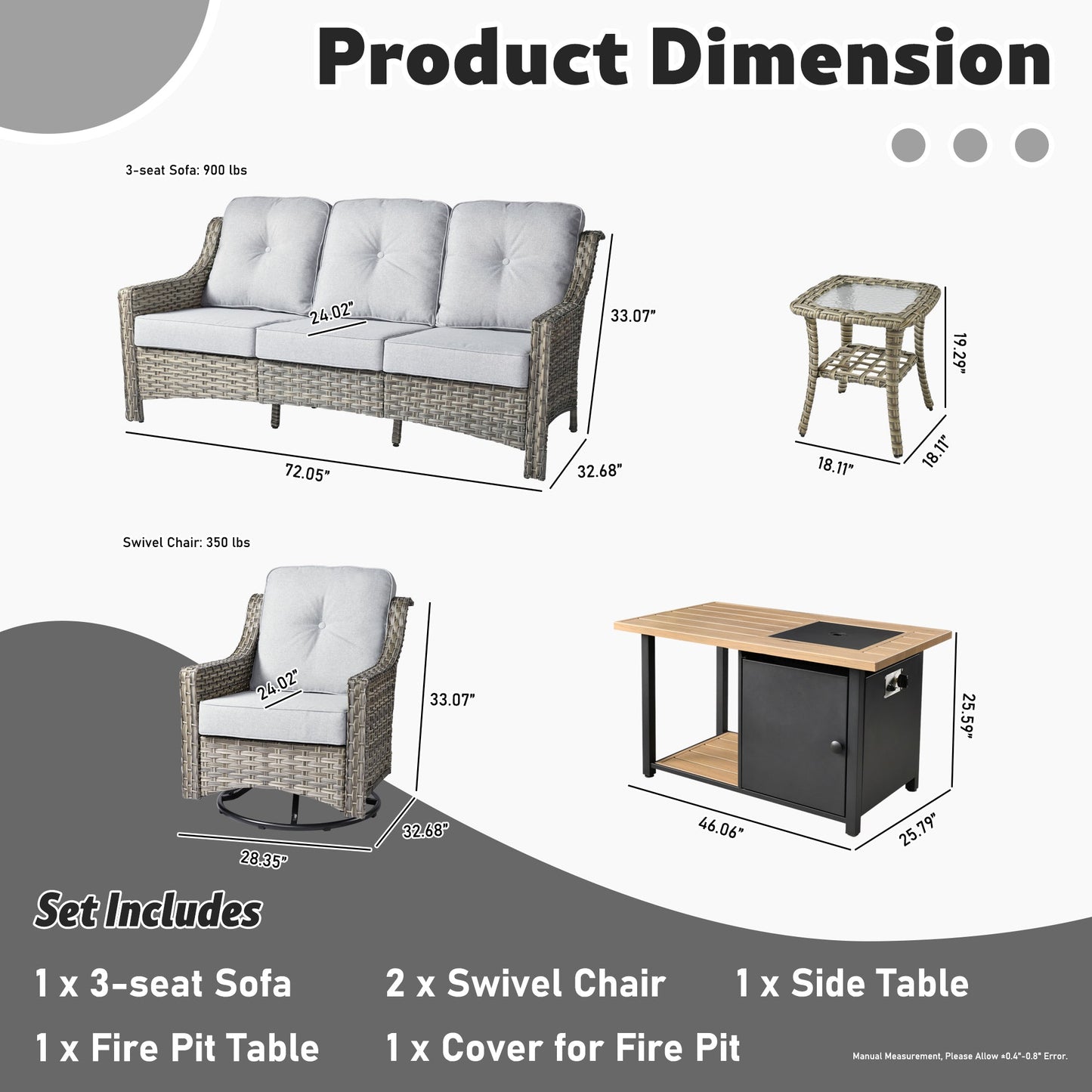 OVIOS Conversation Set 5-Piece PAD Series include Rocking Chair & 47"Fire Pit Table