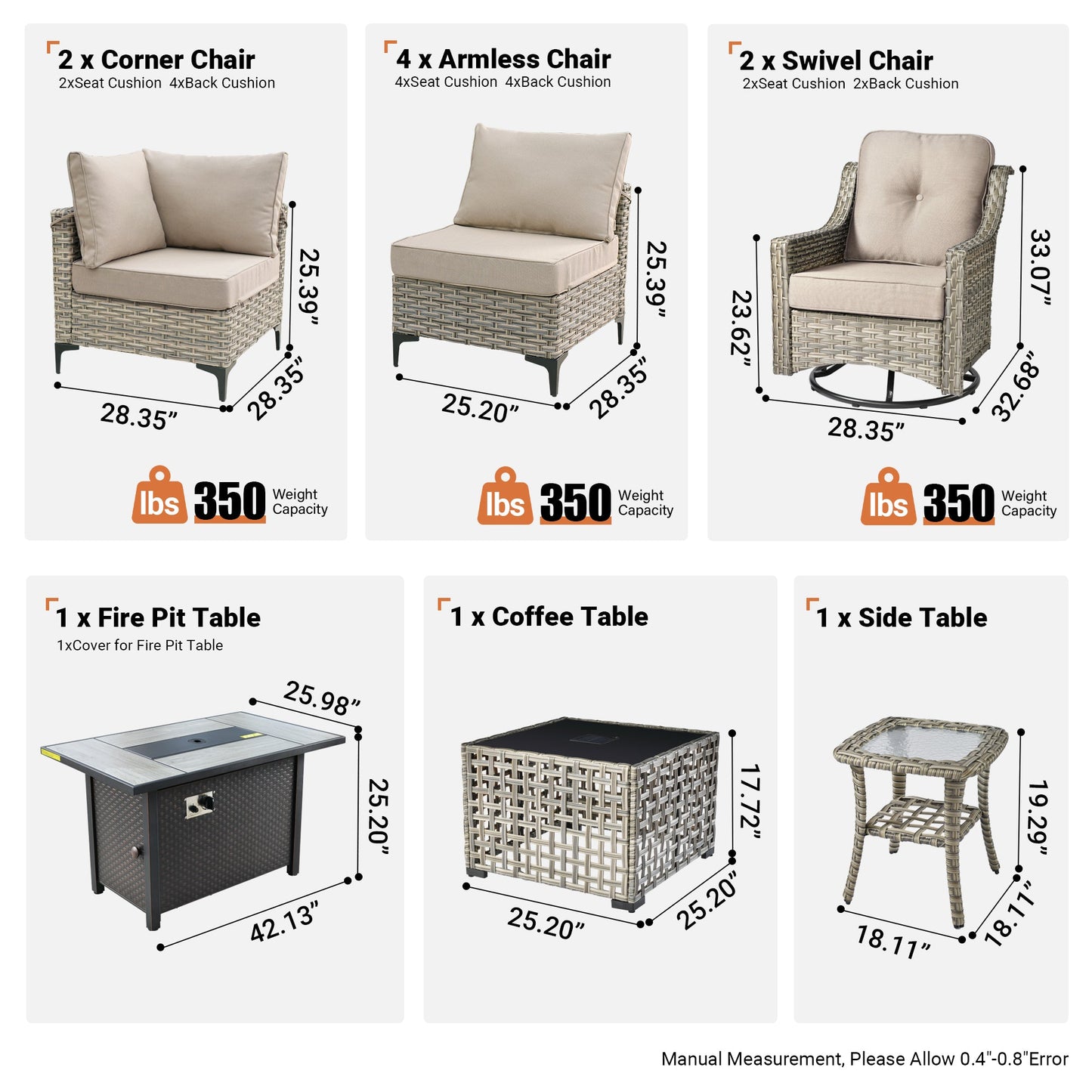 SKT Series - Sectional Outdoor Furniture Set 11-Piece