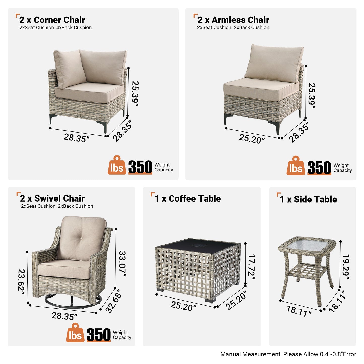 SKT Series - Sectional Outdoor Furniture Set 8-Piece