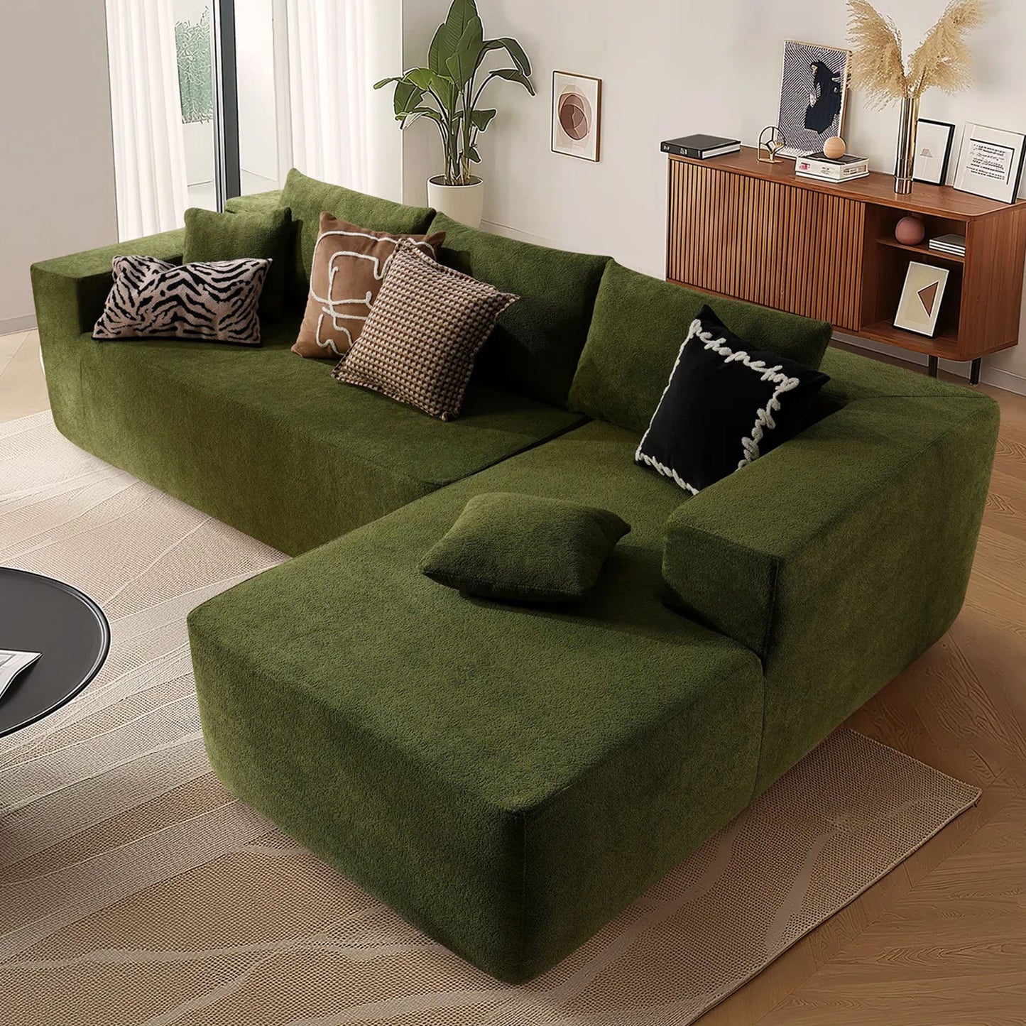 OVIOS 104" L-Shape Modular Couch with Chaise, Plush Corduroy Fabric, No Assembly Required