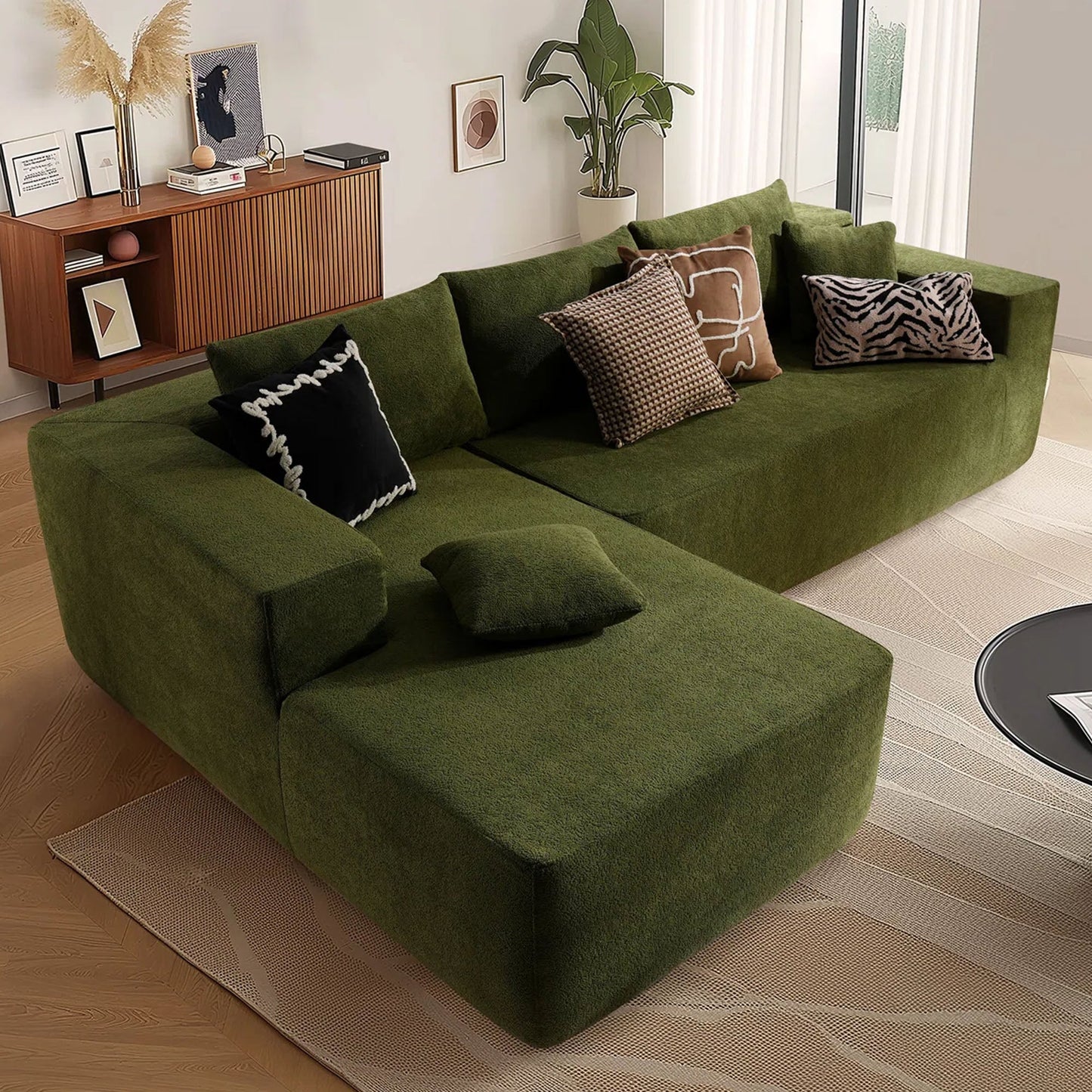 OVIOS 104" L-Shape Modular Couch with Chaise, Plush Corduroy Fabric, No Assembly Required
