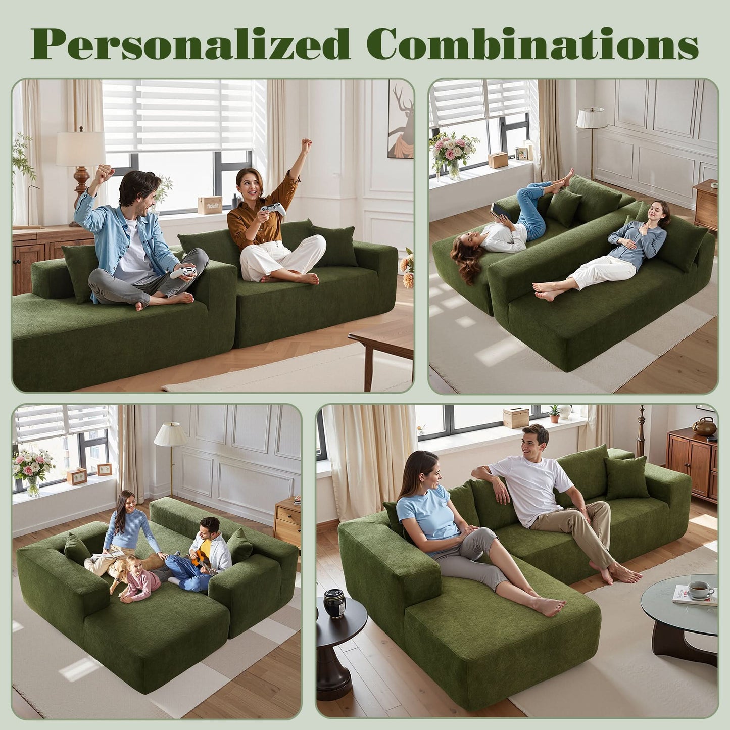 OVIOS 104" L-Shape Modular Couch with Chaise, Plush Corduroy Fabric, No Assembly Required