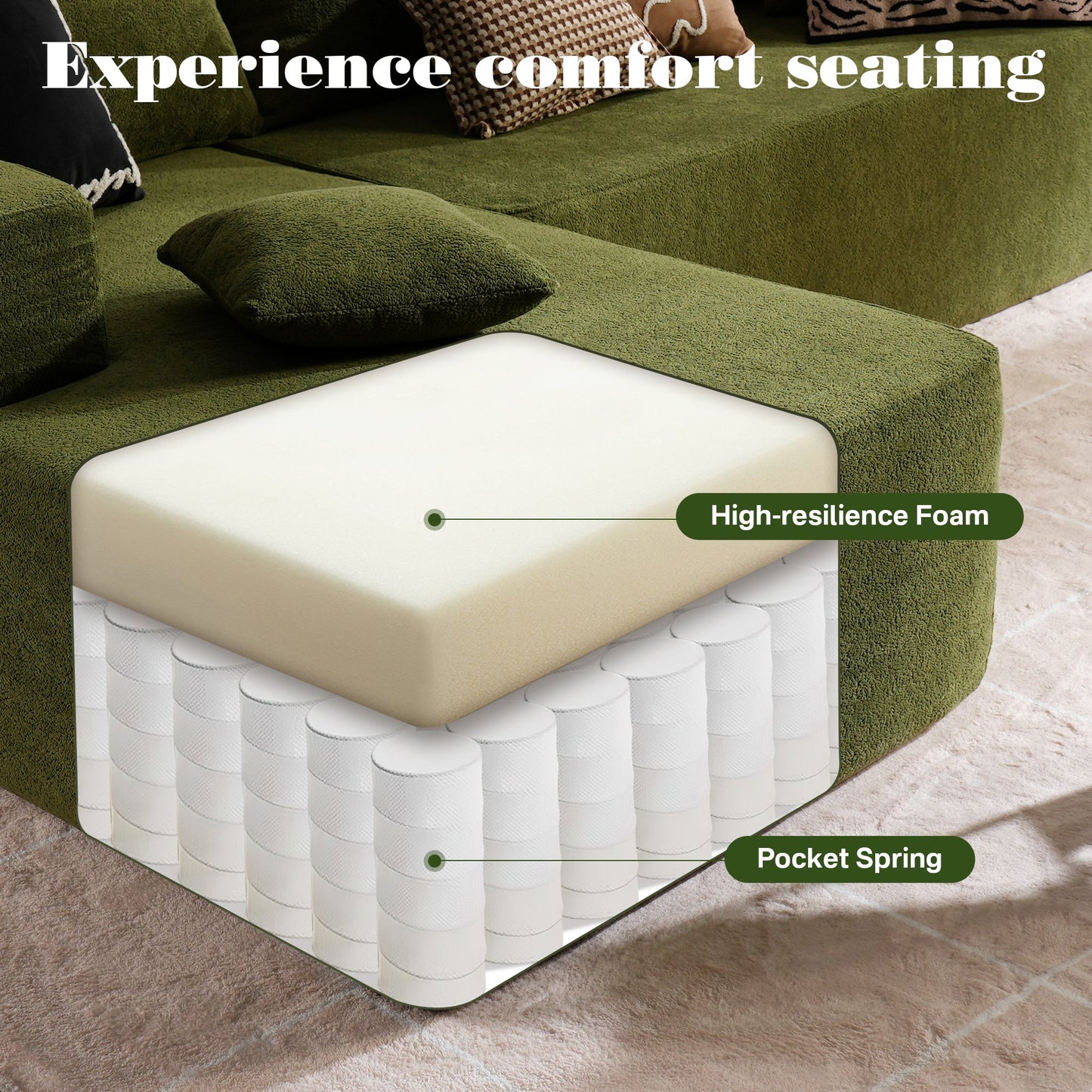 OVIOS 104" L-Shape Modular Couch with Chaise, Plush Corduroy Fabric, No Assembly Required