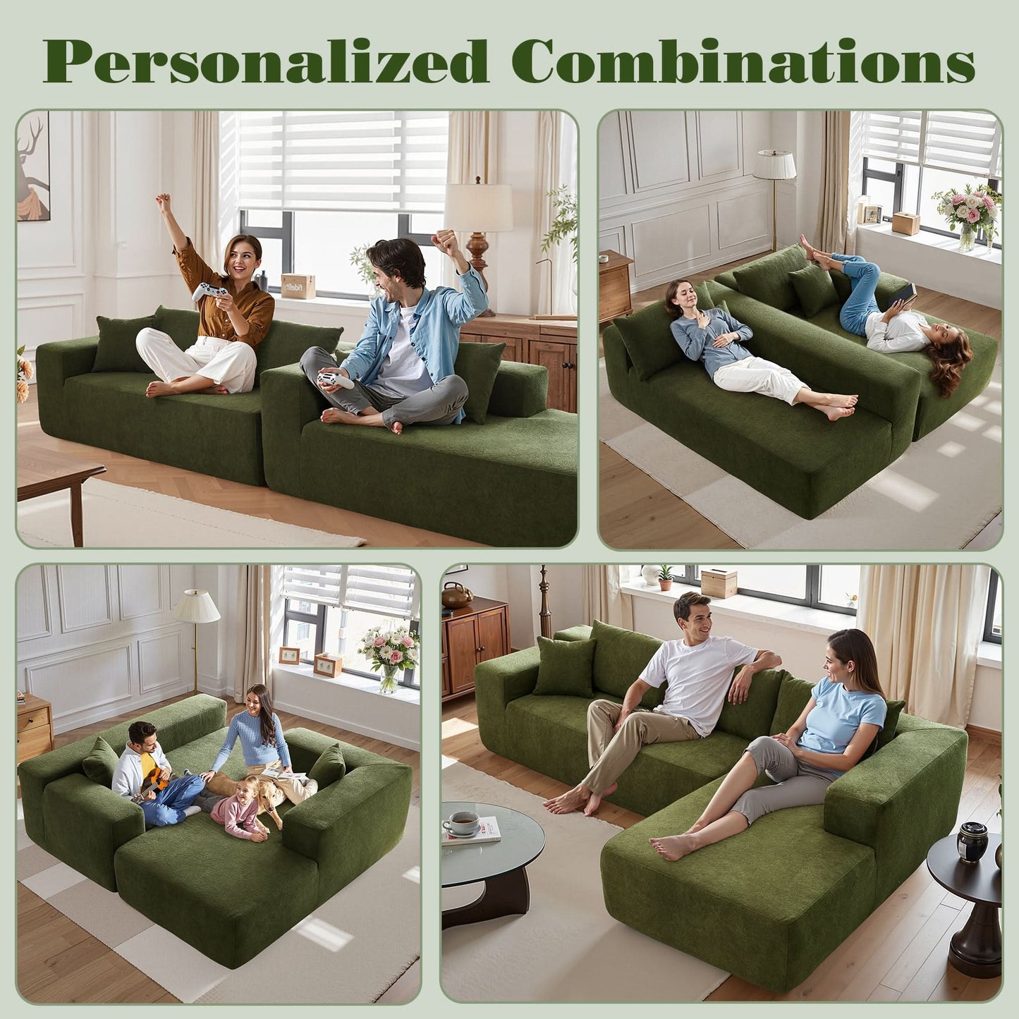 OVIOS 104" L-Shape Modular Couch with Chaise, Plush Corduroy Fabric, No Assembly Required