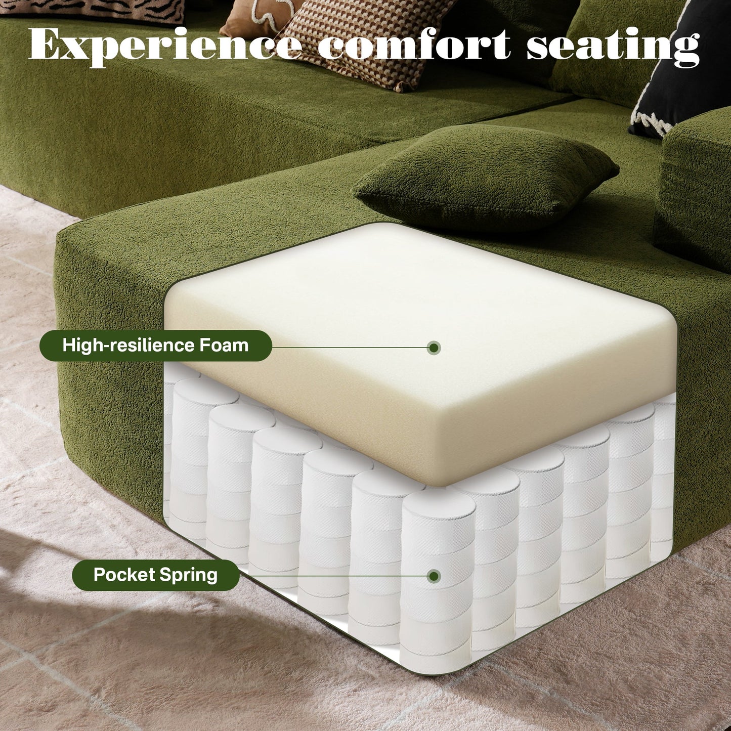 OVIOS 104" L-Shape Modular Couch with Chaise, Plush Corduroy Fabric, No Assembly Required