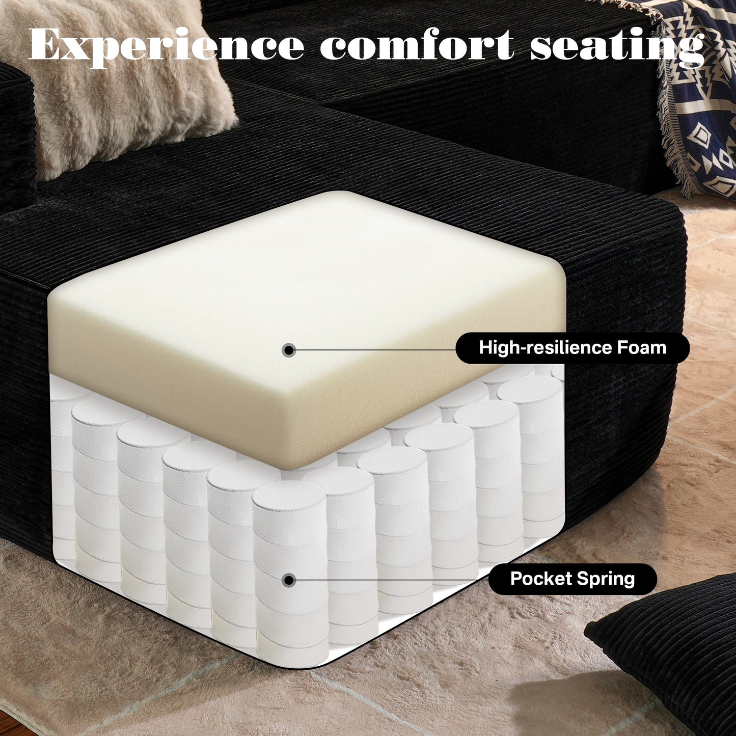 OVIOS 104" L-Shape Modular Couch with Chaise, Plush Corduroy Fabric, No Assembly Required