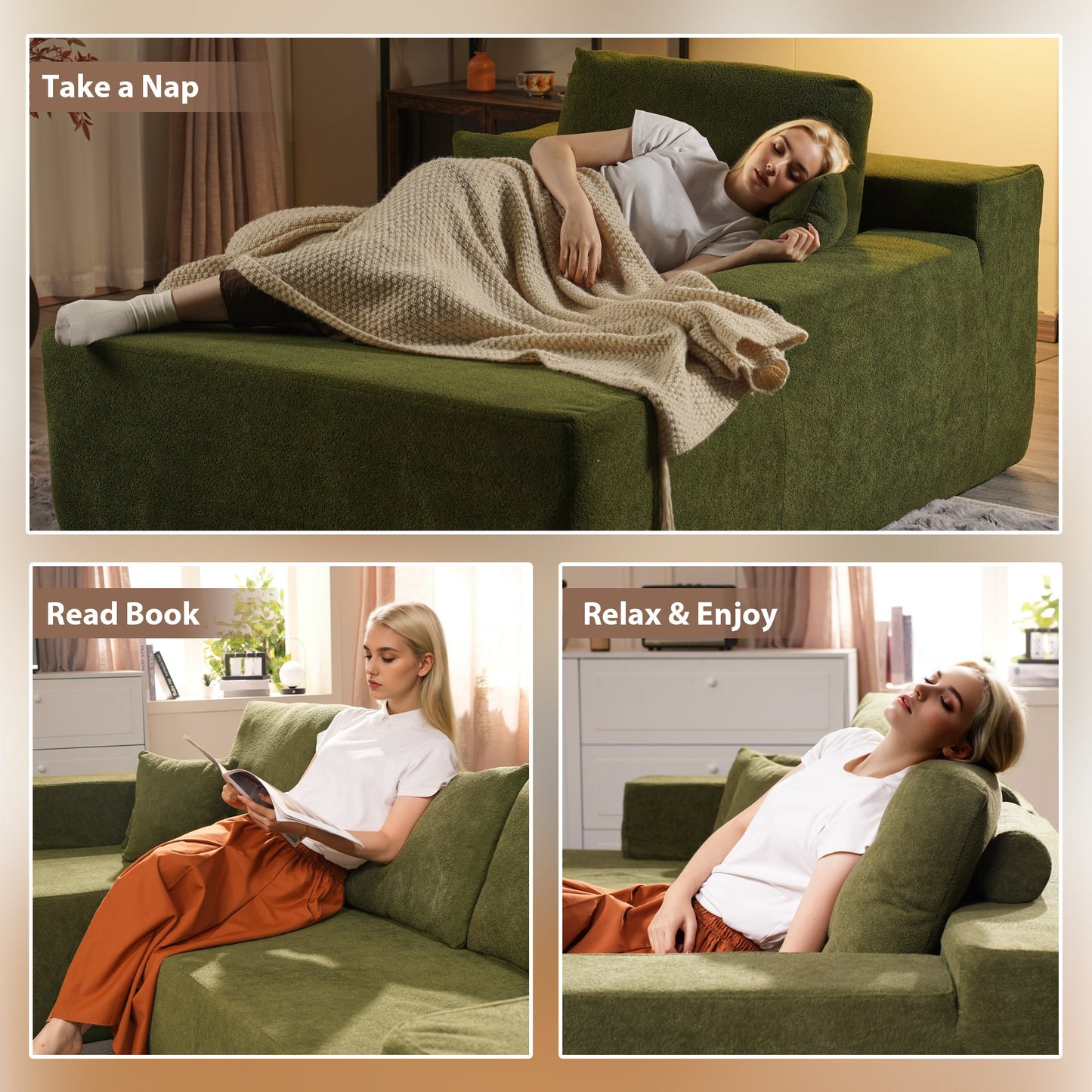 OVIOS Cloud Sectional Couch with Comfy Chaise