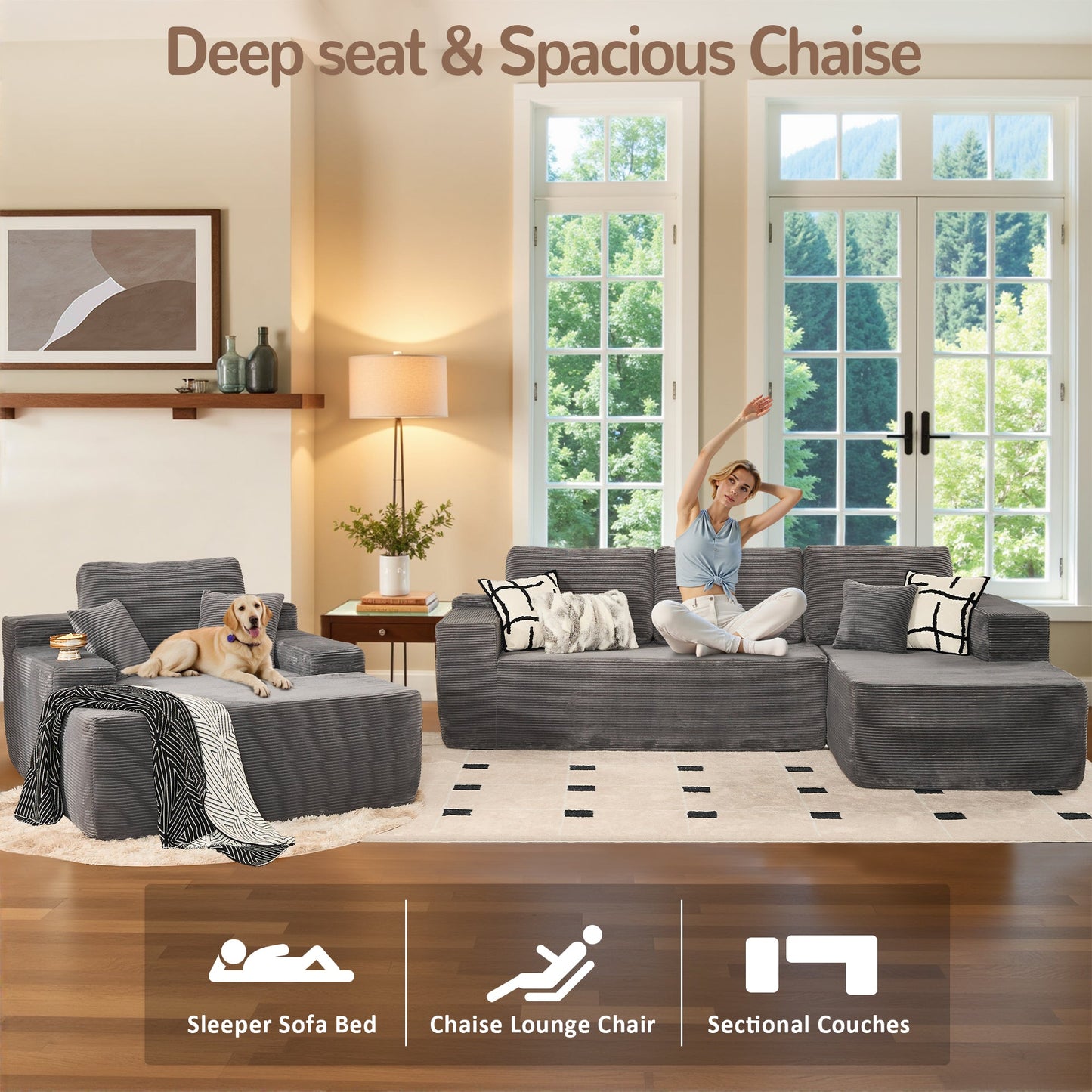 OVIOS Cloud Sectional Couch with Comfy Chaise