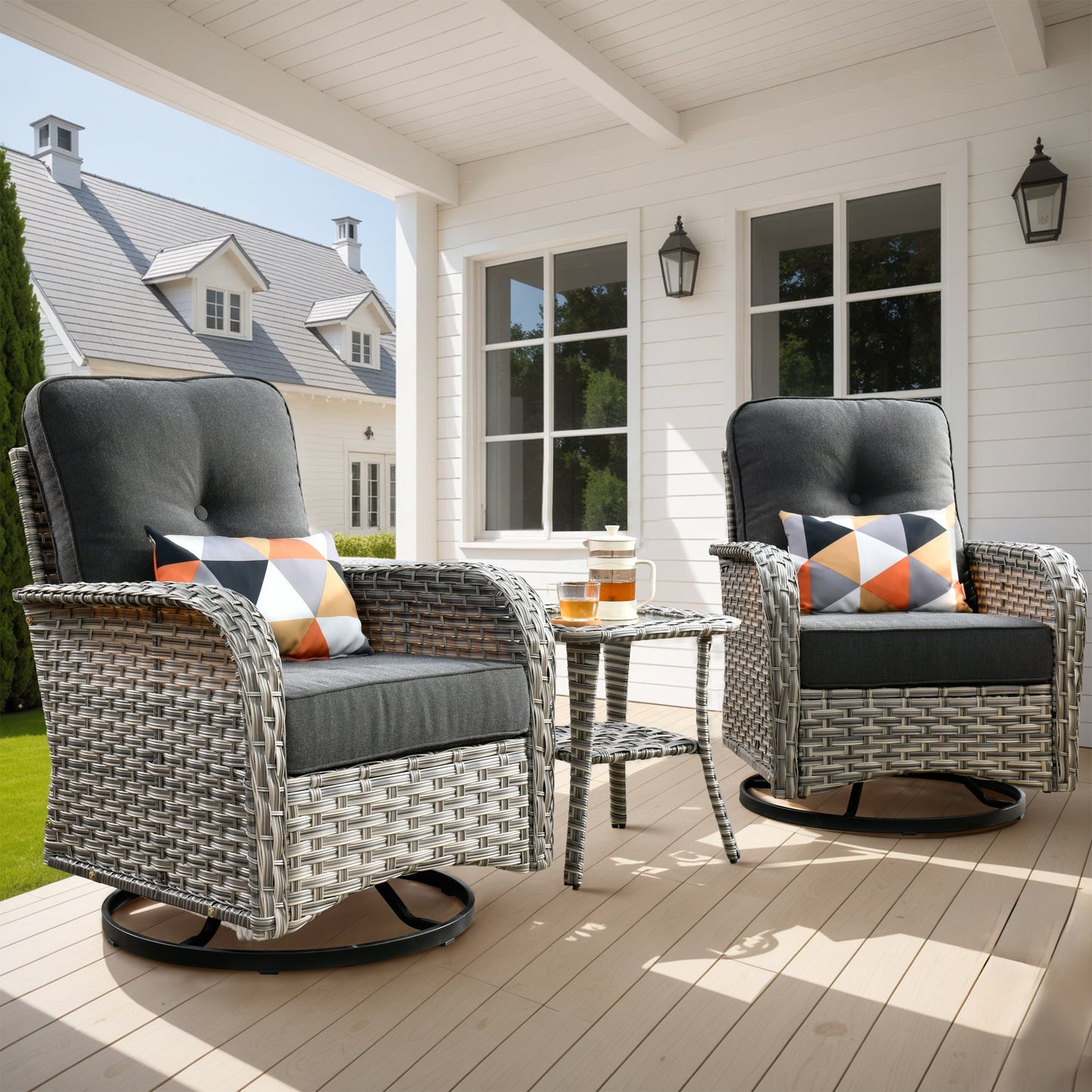 OVIOS VNC Series Patio Swivel Chair 3-Piece Set
