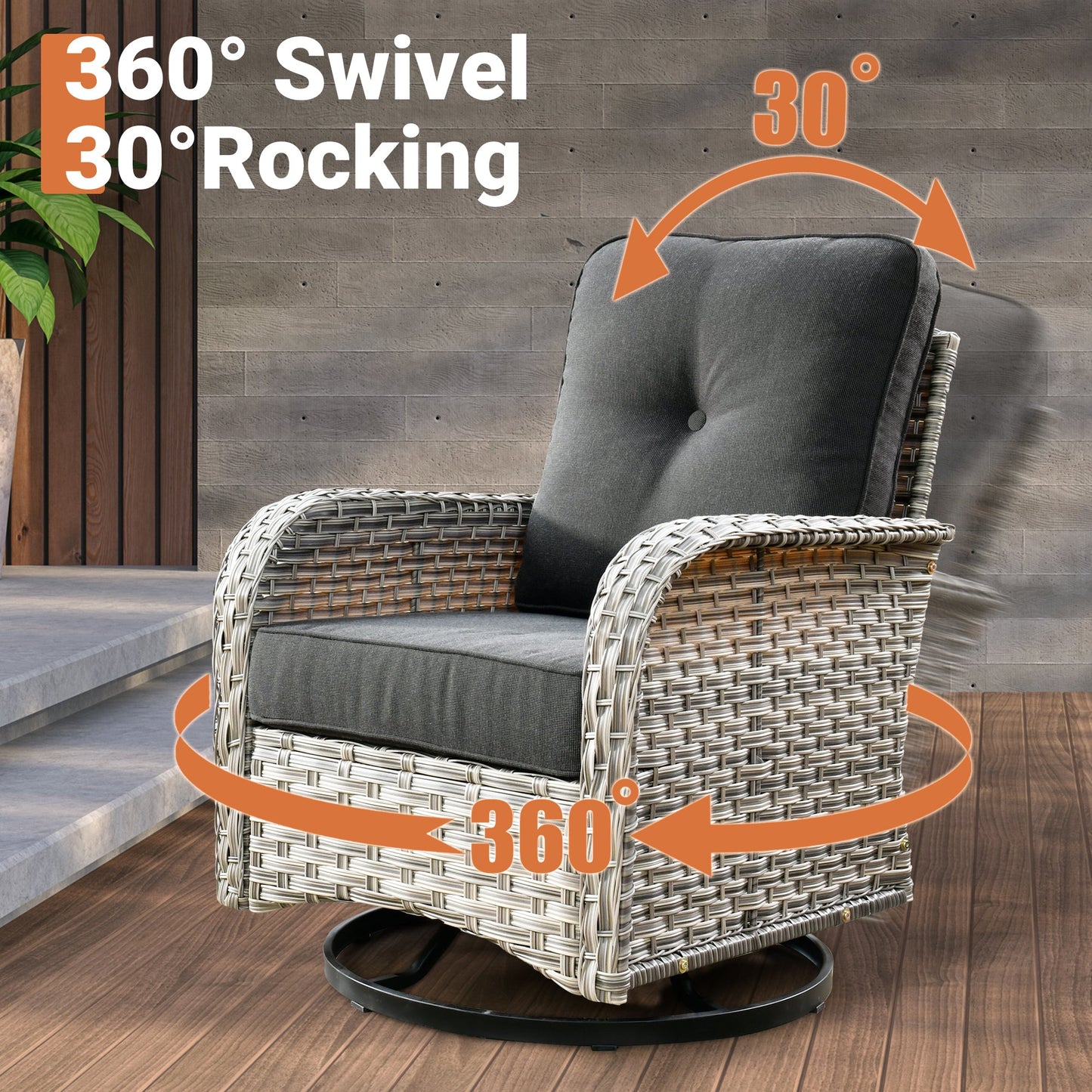 OVIOS VNC Series Patio Swivel Chair 3-Piece Set
