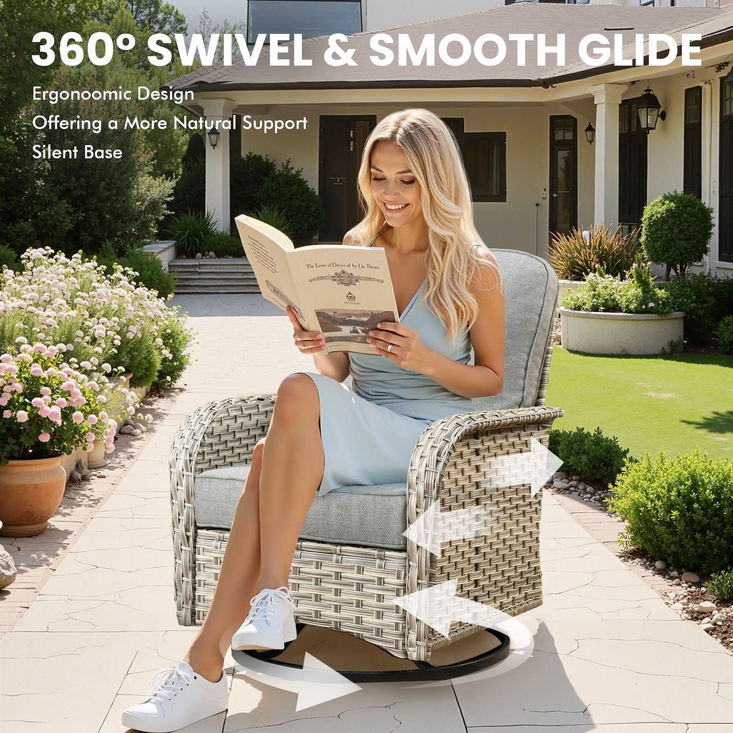OVIOS VNC Series Patio Swivel Chair 3-Piece Set