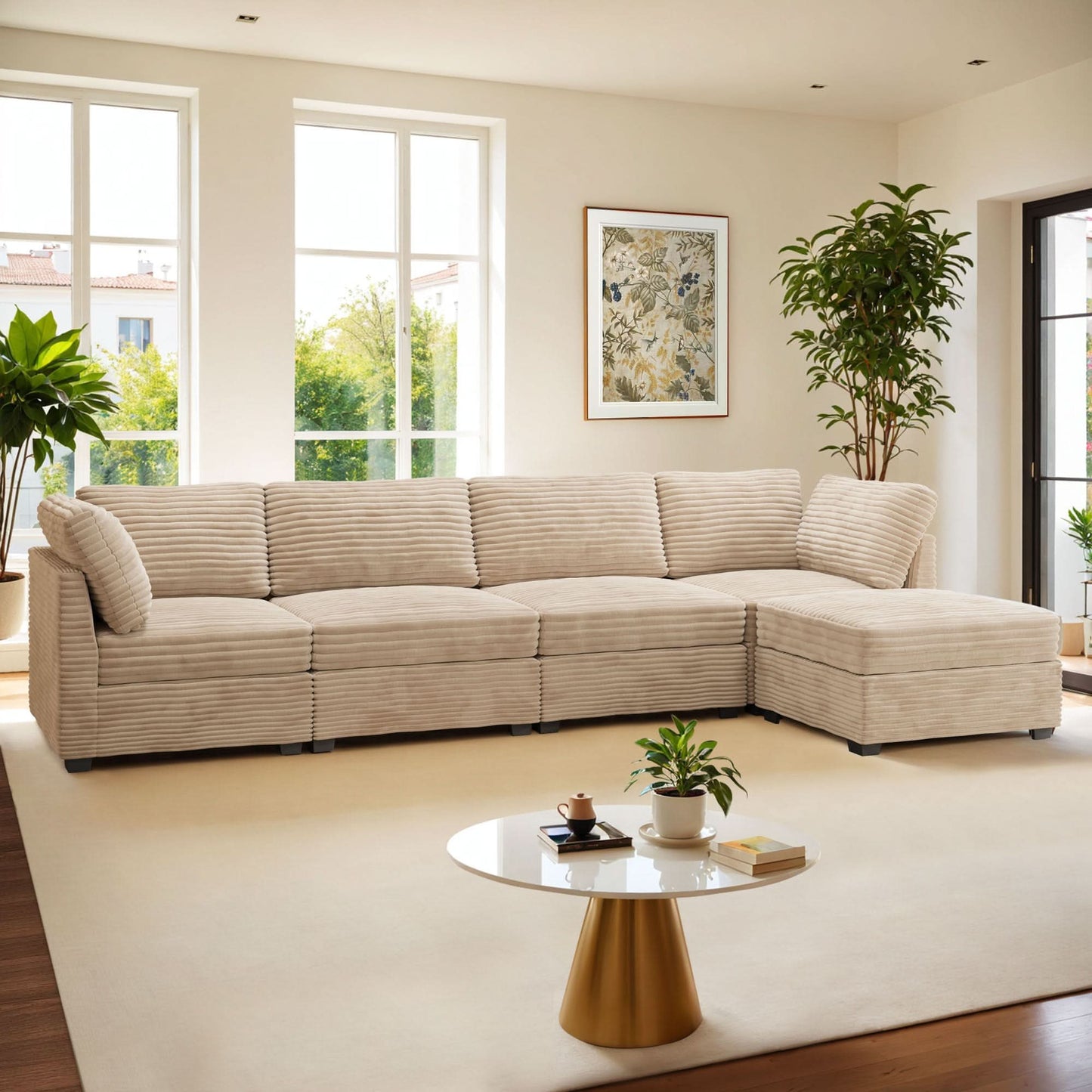 OVIOS Living Room Modular Couch 5-Pieces Set, 1 Wale Plush Corduroy Fabric