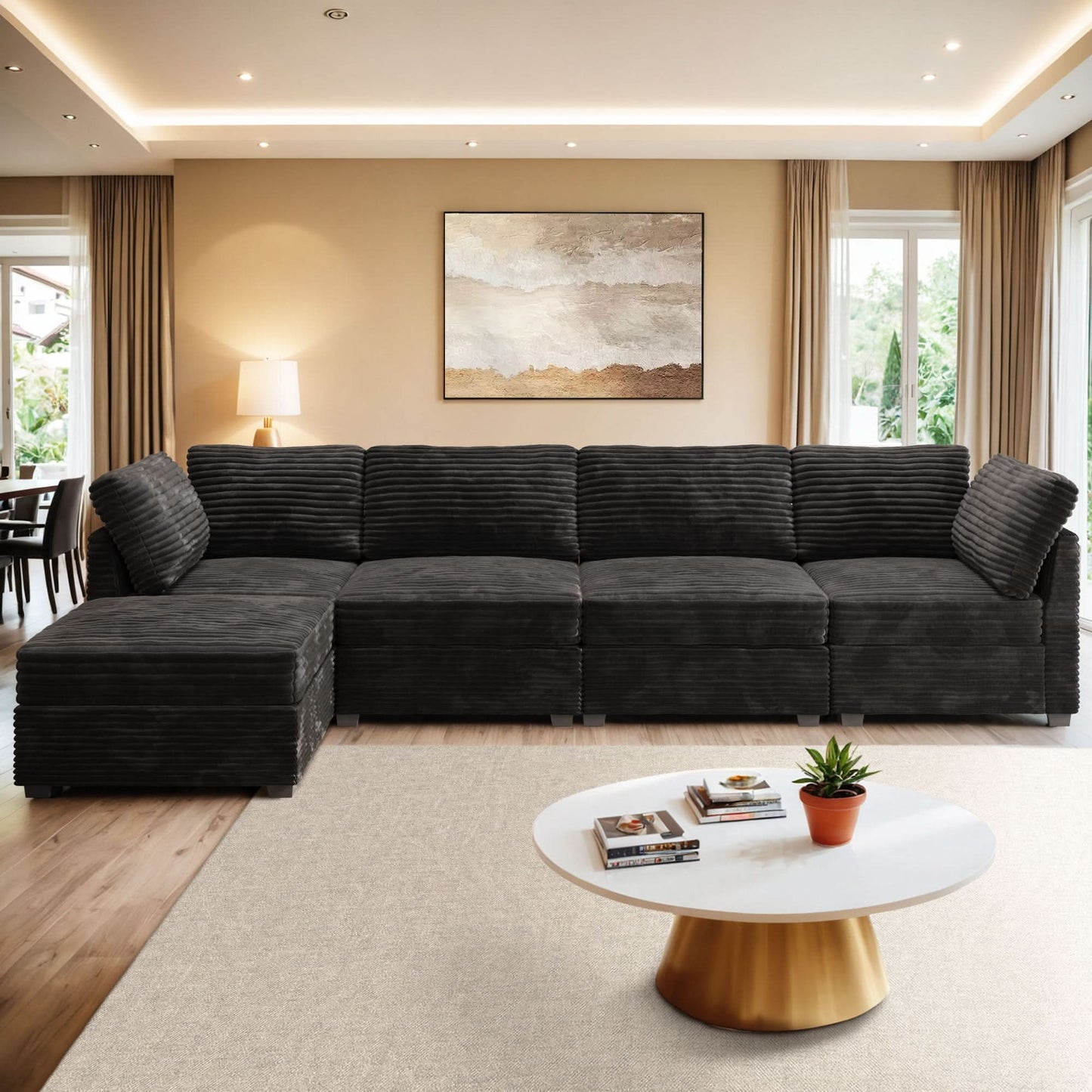OVIOS Living Room Modular Couch 5-Pieces Set, 1 Wale Plush Corduroy Fabric