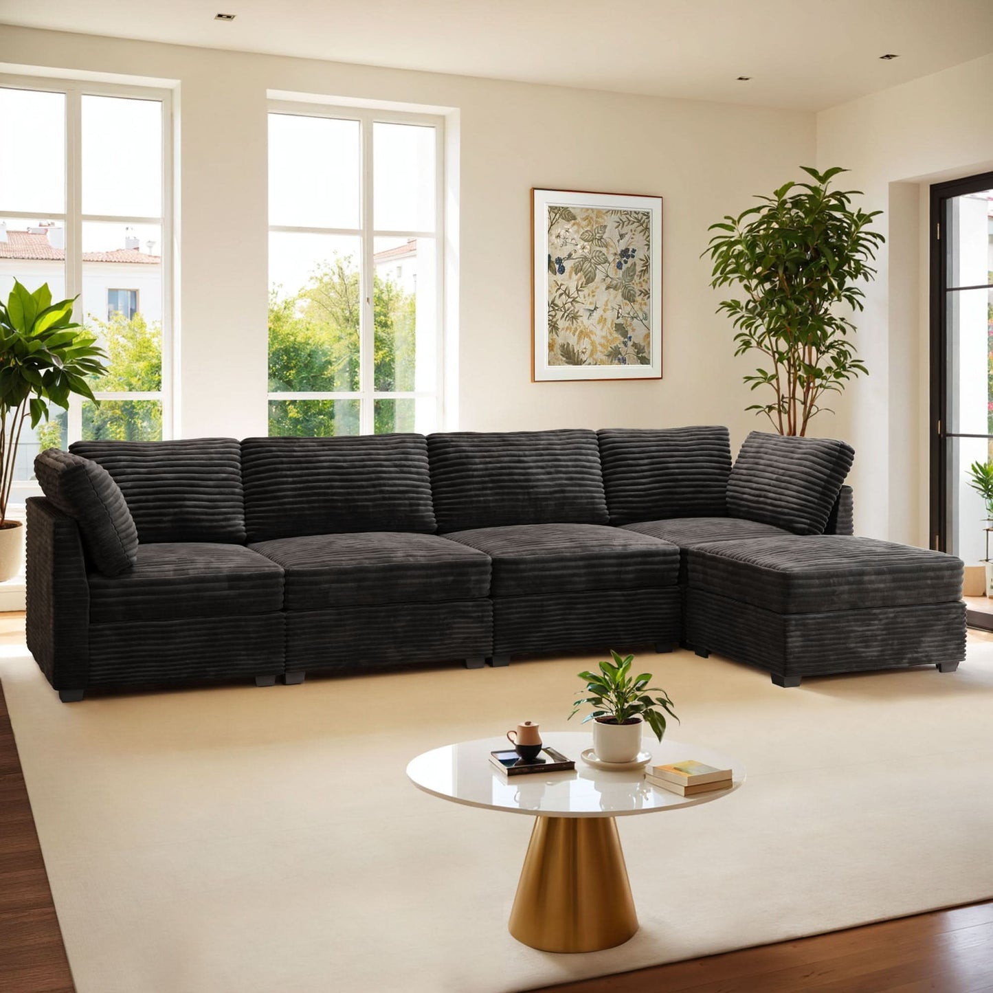 OVIOS Living Room Modular Couch 5-Pieces Set, 1 Wale Plush Corduroy Fabric