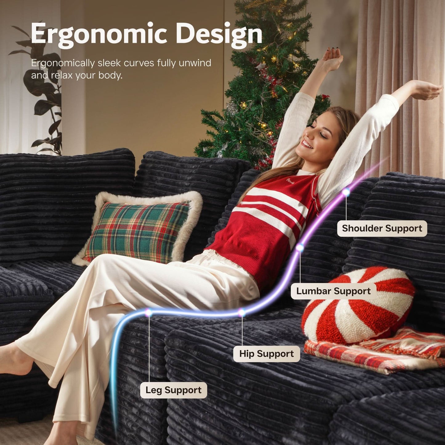 Ovios 130.7" Modular Sectional Sofa Couch, L-Shaped Minimalist Couches with Convertible Chaise