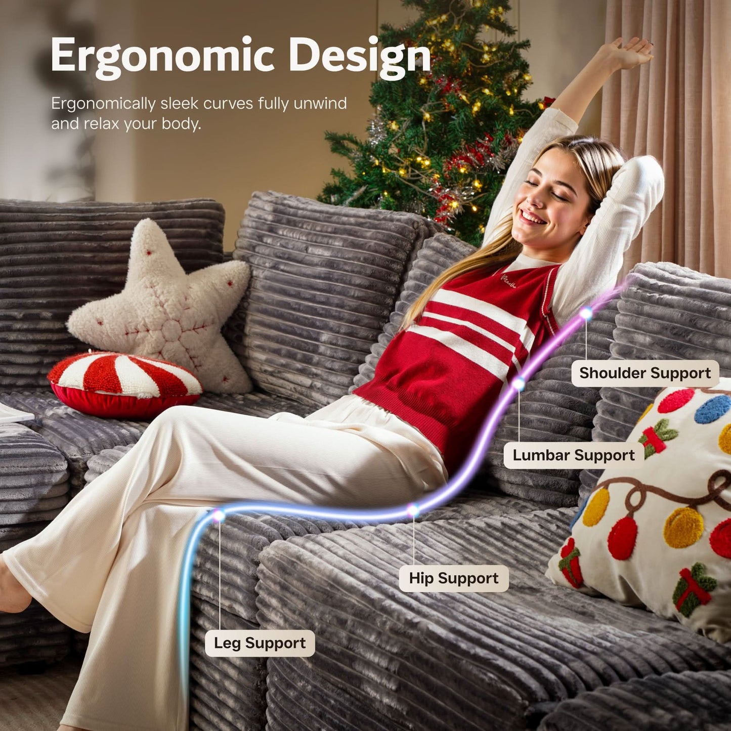 Ovios 130.7" Modular Sectional Sofa Couch, L-Shaped Minimalist Couches with Convertible Chaise