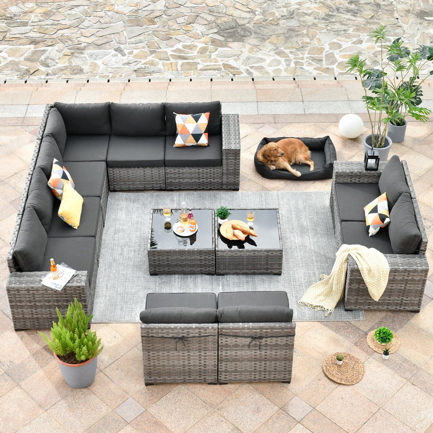 OVIOS 12 Pieces Patio Conversation Set with 7.68'' Broad Handrails