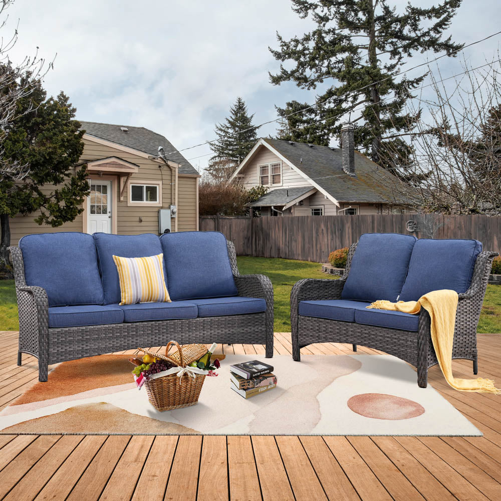 OVIOS Patio Kenard 2-Piece Conversation Set with Loveseat and Three-seat Couch