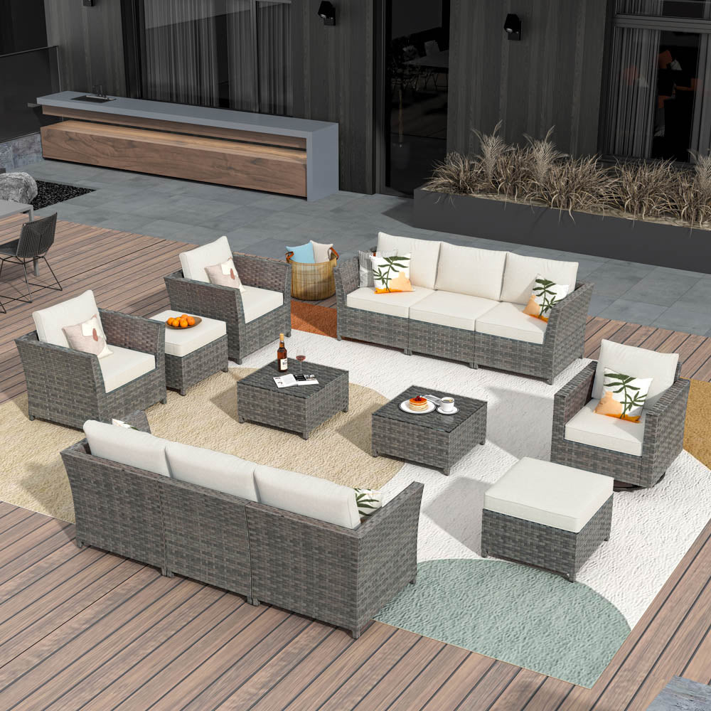 OVIOS New Rimaru Series Patio Furniture Set 13-Piece include Swivel Chairs Set Partially Assembled