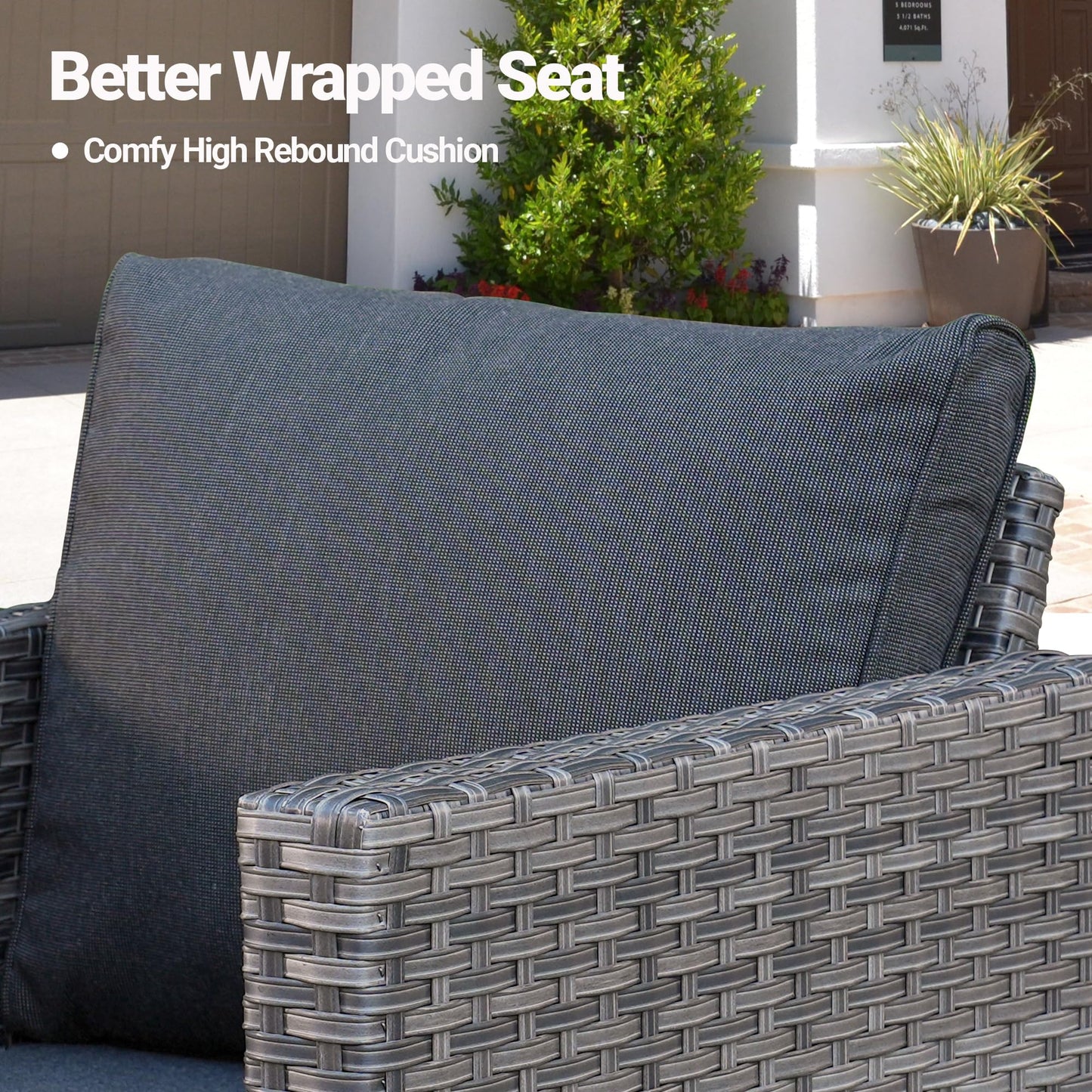 OVIOS Patio Furniture 3-Piece Set with Swivel Chairs and Table Square Shape Armrest