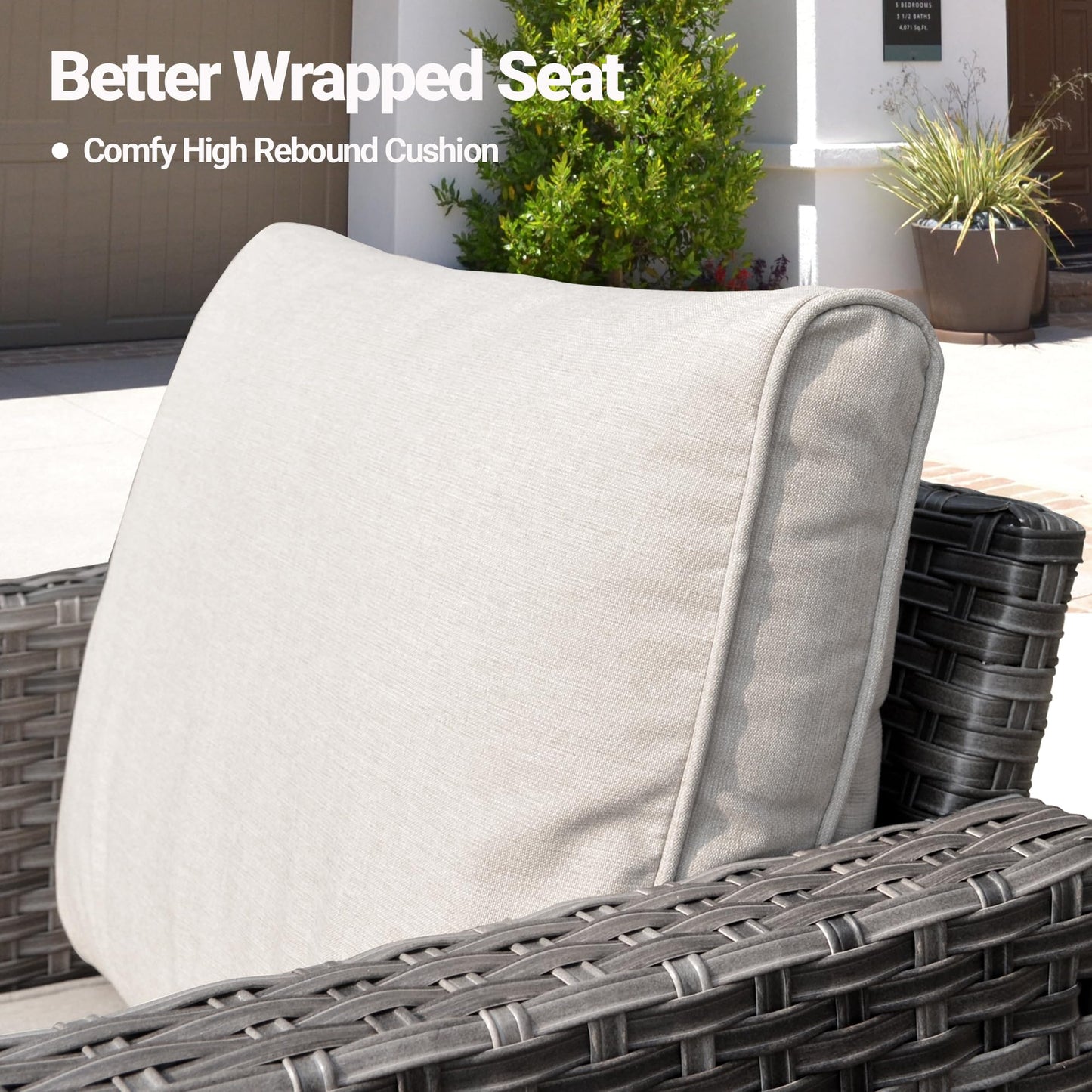 OVIOS Patio Furniture 3-Piece Set with Swivel Chairs and Table Square Shape Armrest