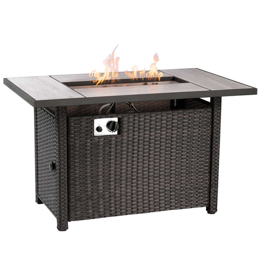 OVIOS 42'' Rectangle Propane Fire Pit Table Brown wicker for Rimaru Series