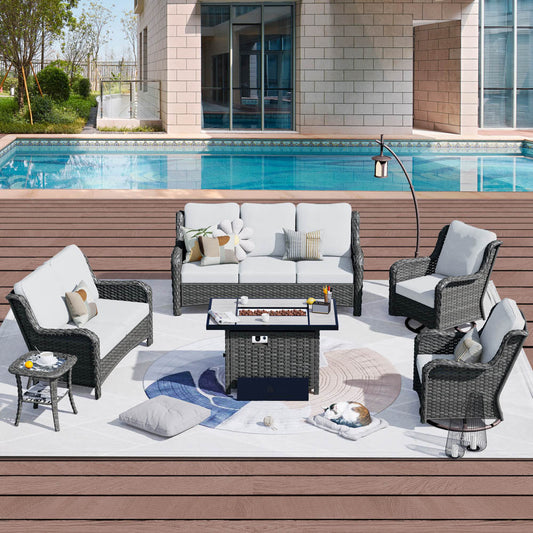 OVIOS Patio Kenard 6-Piece Conversation Set with 42'' Rectangle Propane Fire Pit Table and Rocking Chairs