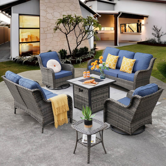 OVIOS Patio Kenard 6-Piece Conversation Set with 30'' Propane Fire Pit Table and Rocking Chairs