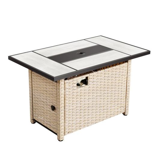 OVIOS 42'' Rectangle Propane Fire Pit Table Grey Wicker for Athena Series(DAR)