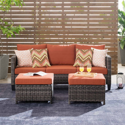 OVIOS Outdoor Couch New Vultros 3-Piece High Back with Ottoman