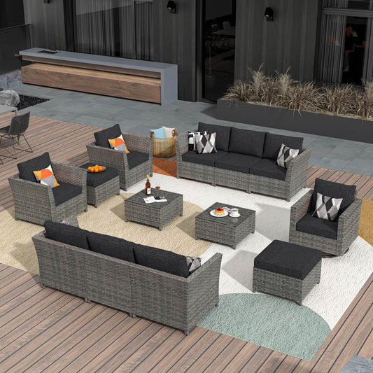 OVIOS New Rimaru Series Patio Furniture Set  13-Piece include Swivel Chairs Set Partially Assembled