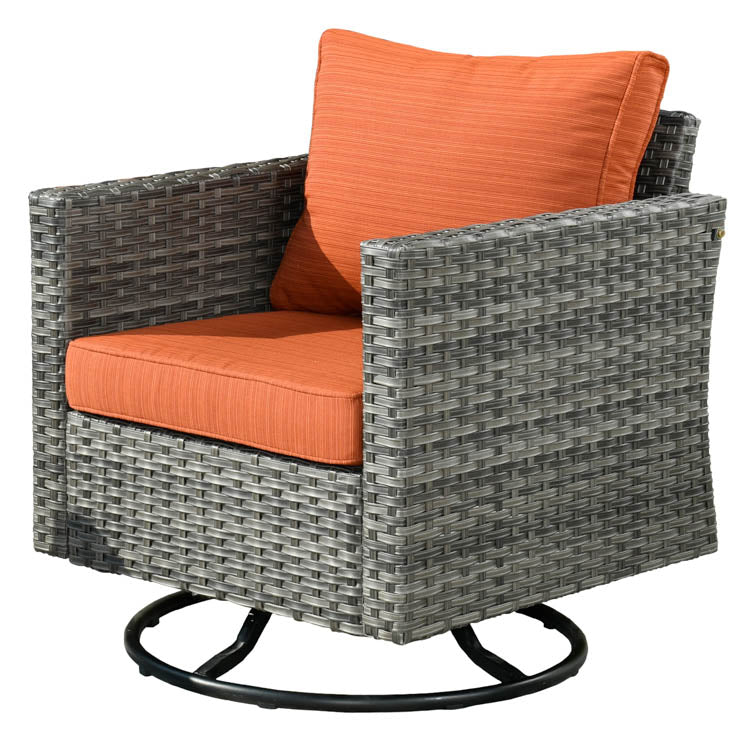 OVIOS Patio Furniture 8-Piece Outdoor Sectional Sofa Set with Wicker Rocking Swivel Chairs and 30'' Fire Pit