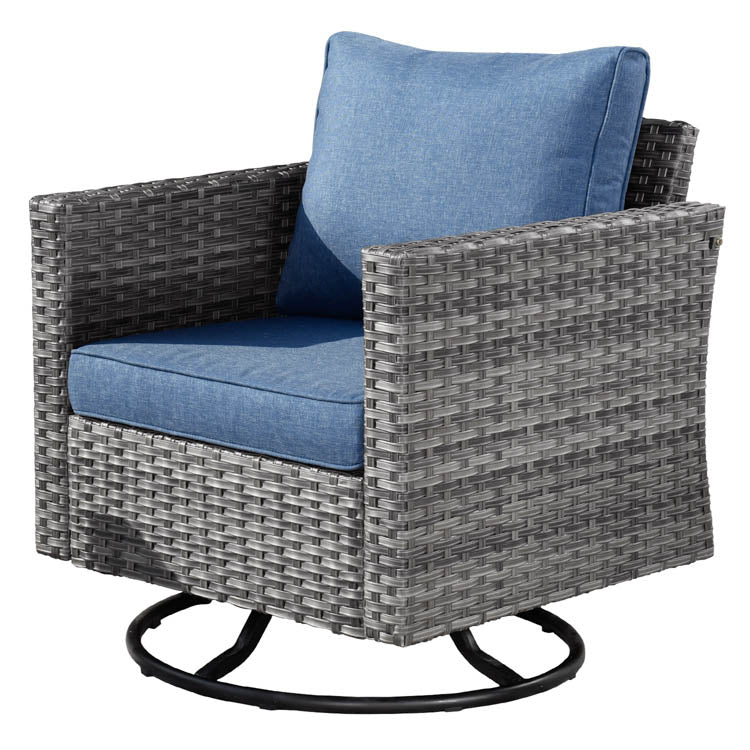 OVIOS Patio Furniture 8-Piece Outdoor Sectional Sofa Set with Wicker Rocking Swivel Chairs and 30'' Fire Pit