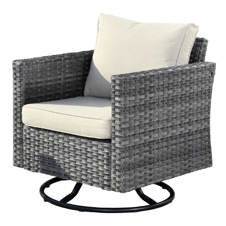 OVIOS Patio Furniture 8-Piece Outdoor Sectional Sofa Set with Wicker Rocking Swivel Chairs and 30'' Fire Pit