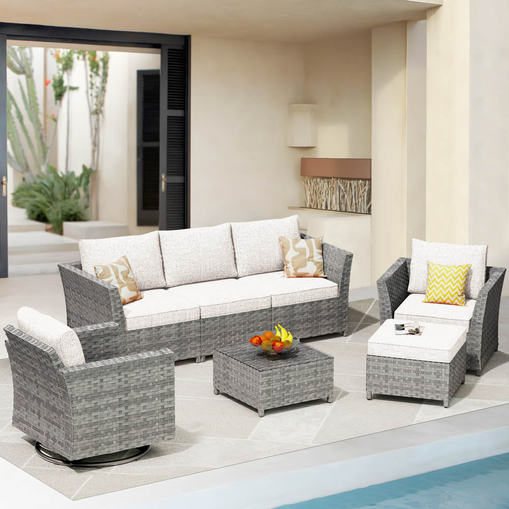 OVIOS New Rimaru Series Patio Furniture Set  7-Piece include Swivel Chairs Set Partially Assembled