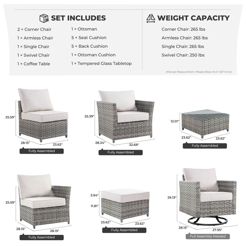 OVIOS New Rimaru Series Patio Furniture Set  7-Piece include Swivel Chairs Set Partially Assembled