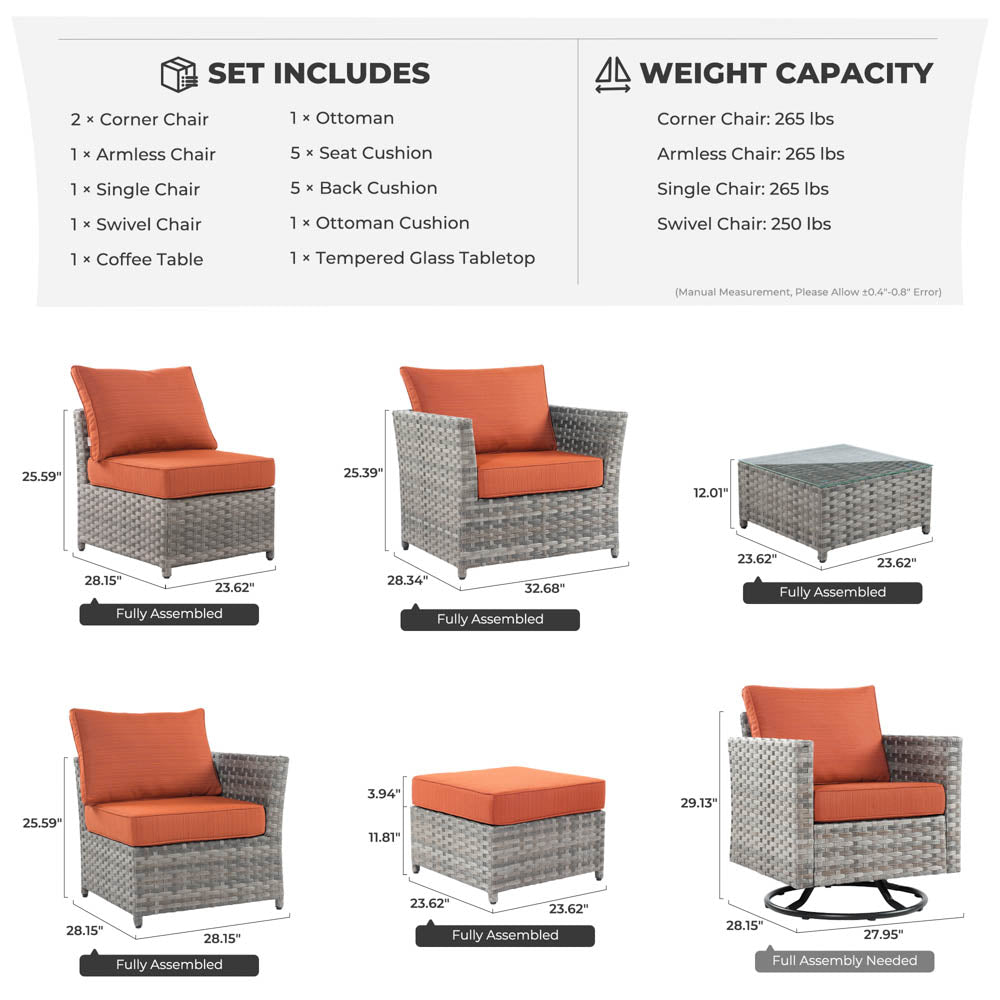 OVIOS New Rimaru Series Patio Furniture Set  7-Piece include Swivel Chairs Set Partially Assembled