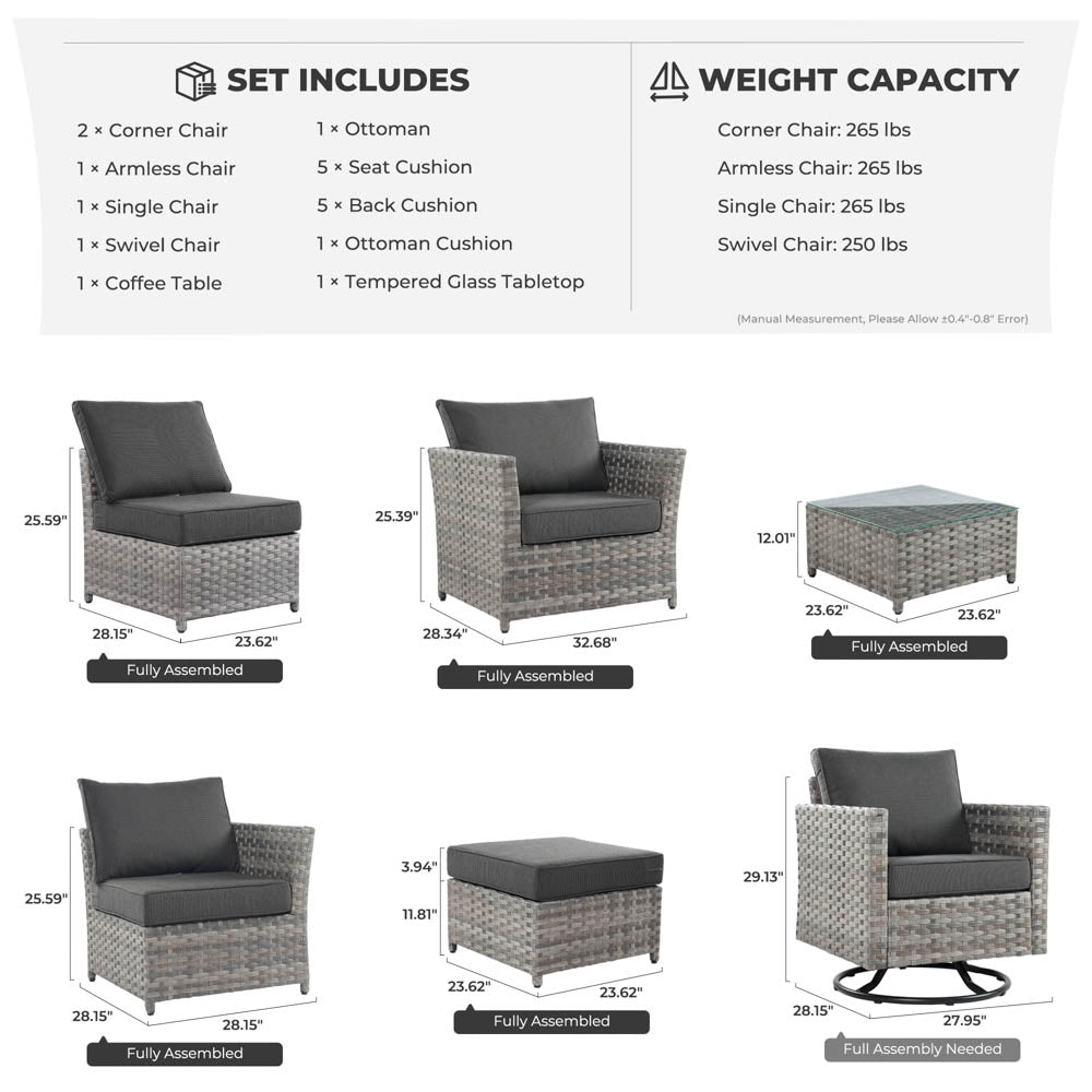 OVIOS New Rimaru Series Patio Furniture Set  7-Piece include Swivel Chairs Set Partially Assembled