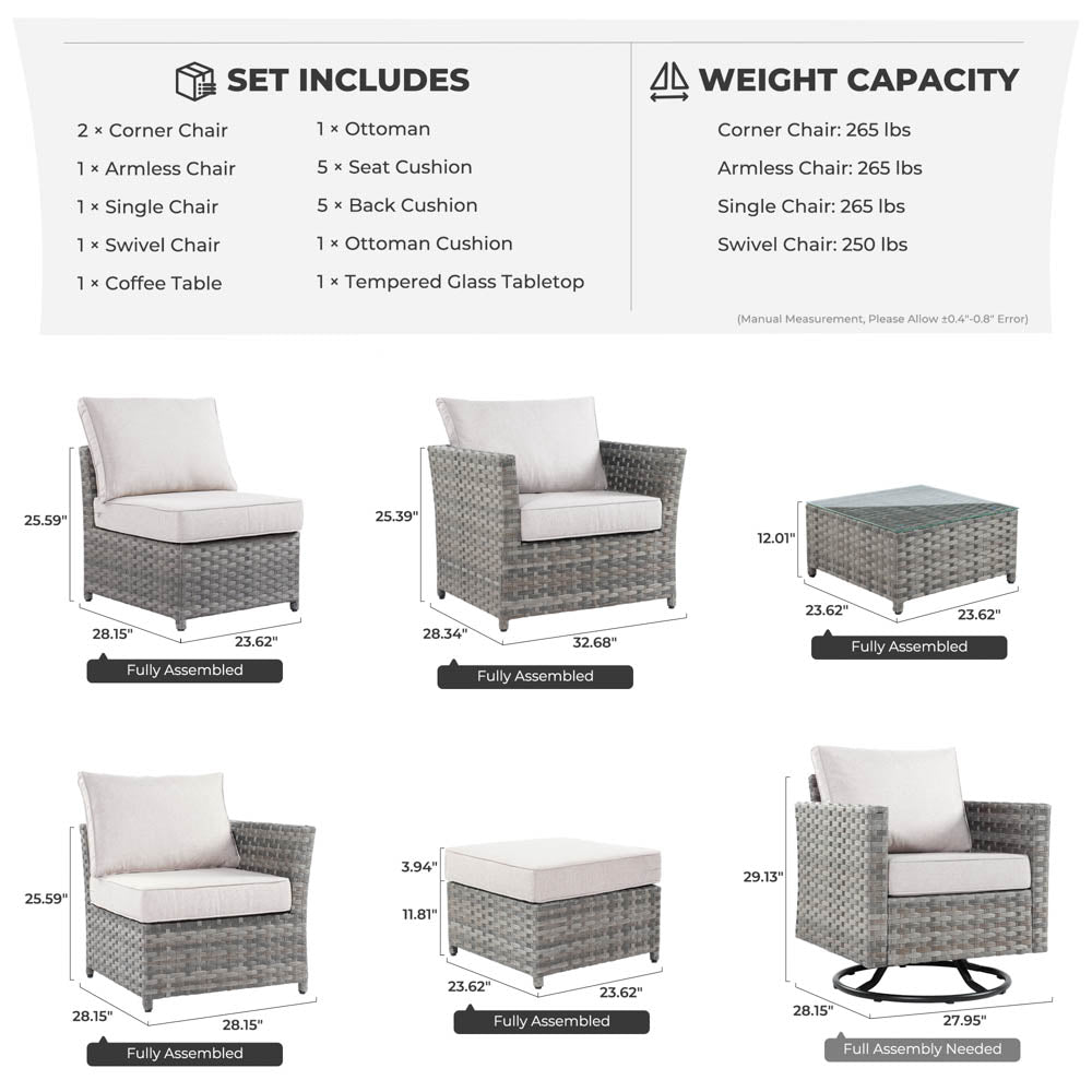 OVIOS New Rimaru Series Patio Furniture Set  7-Piece include Swivel Chairs Set Partially Assembled