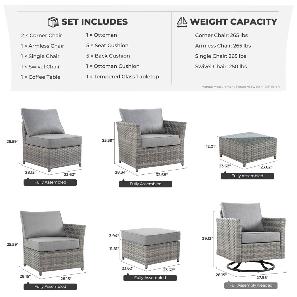 OVIOS New Rimaru Series Patio Furniture Set  7-Piece include Swivel Chairs Set Partially Assembled