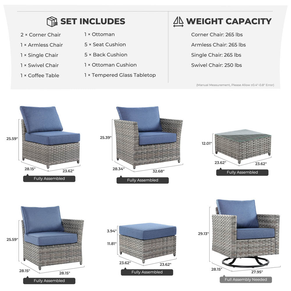 OVIOS New Rimaru Series Patio Furniture Set  7-Piece include Swivel Chairs Set Partially Assembled