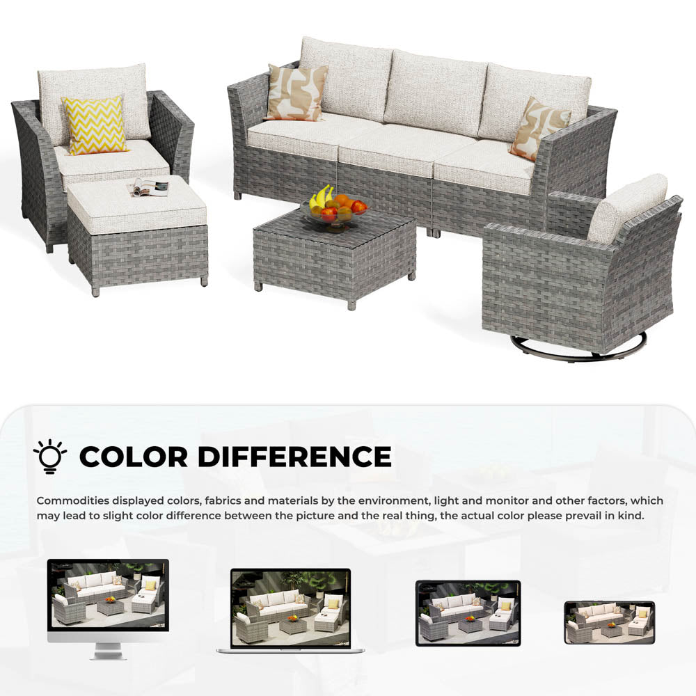 OVIOS New Rimaru Series Patio Furniture Set  7-Piece include Swivel Chairs Set Partially Assembled