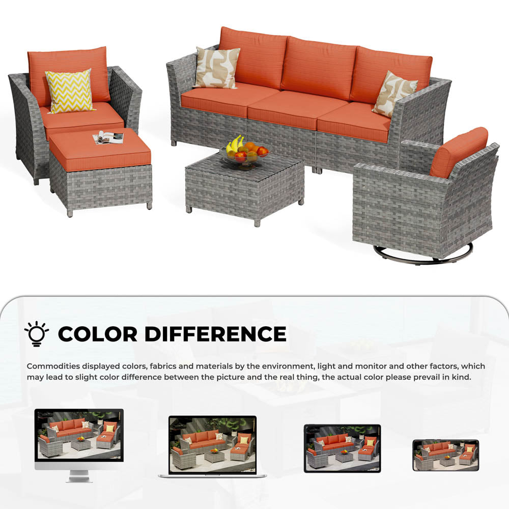 OVIOS New Rimaru Series Patio Furniture Set  7-Piece include Swivel Chairs Set Partially Assembled