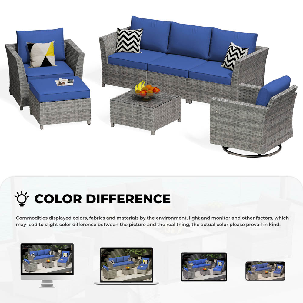 OVIOS New Rimaru Series Patio Furniture Set  7-Piece include Swivel Chairs Set Partially Assembled