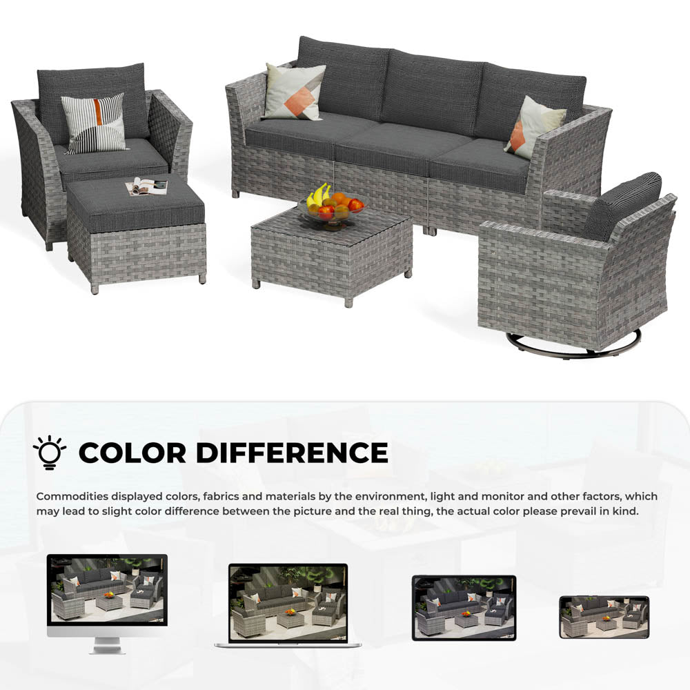 OVIOS New Rimaru Series Patio Furniture Set  7-Piece include Swivel Chairs Set Partially Assembled