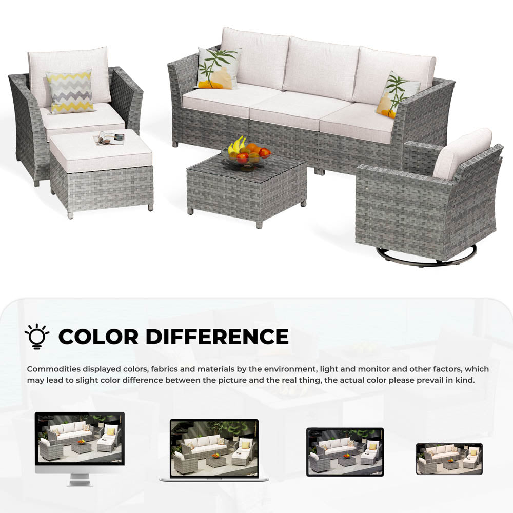 OVIOS New Rimaru Series Patio Furniture Set  7-Piece include Swivel Chairs Set Partially Assembled